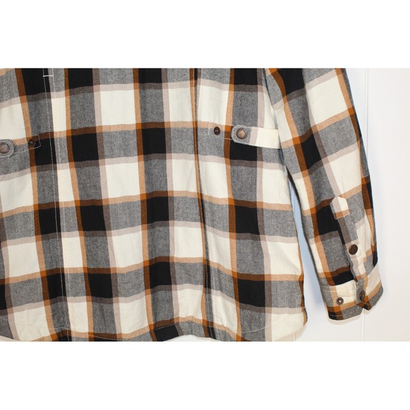 Duluth Trading Women's Brown Black Plaid Flannel Shacket Fleece Lined Size Med - Picture 4 of 8